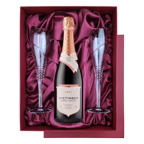 Nyetimber Rose English Sparkling Wine 75cl in Red Luxury Presentation Set With Flutes